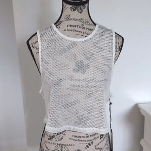 KYODAN | Women's White Mesh Sleeveless Oversized Cropped Tank Top